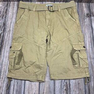 REACTION Kenneth Cole Mens Khaki Cargo Shorts Size 36 Belted Casual Outdoor